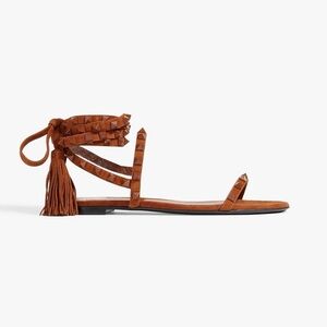 Valentino Brown Leather Tassel Gladiator Flat Sandals